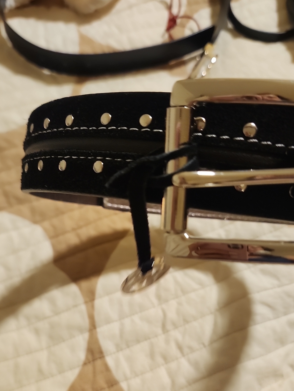 Womens Black Studded Leather Belt with Silver Buckle